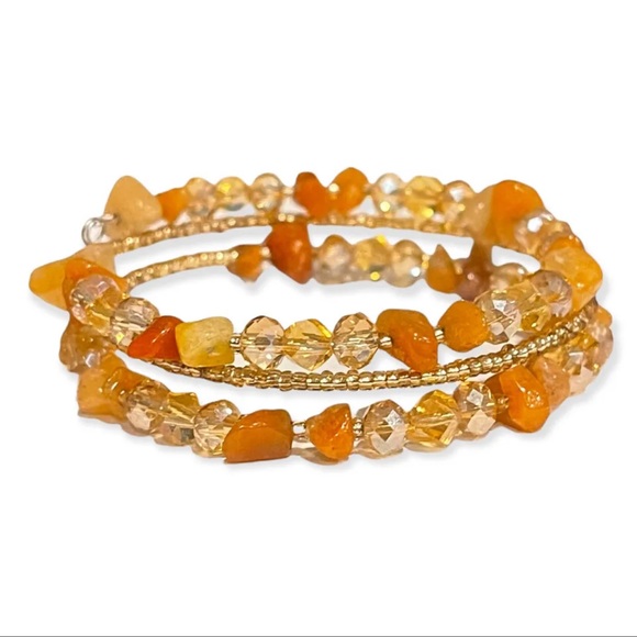 Brand New One Size I AM Beaded Spiral Elastic Bracelet In Sparkle Orange Color - Picture 3 of 8